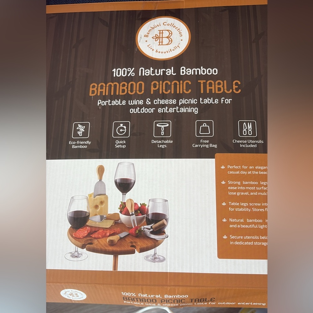 Natural Bamboo Picnic Table